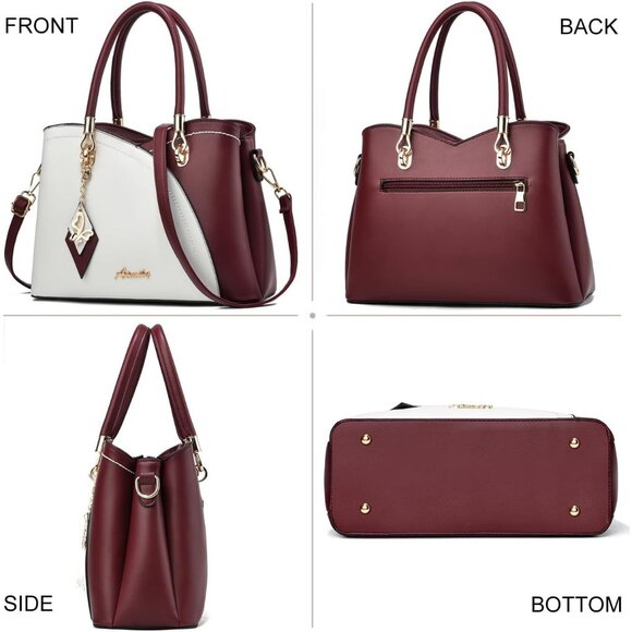 Women’s Tp Wine White PU Leather Tote Satchel | Crossbody Shoulder Handbag - Picture 4 of 7